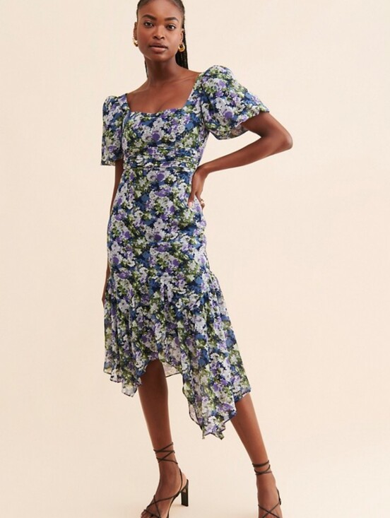 Astr Dresses & Skirts - New Astr the Label Asymmetrical Floral Midi Dress Blue Floral Size Medium